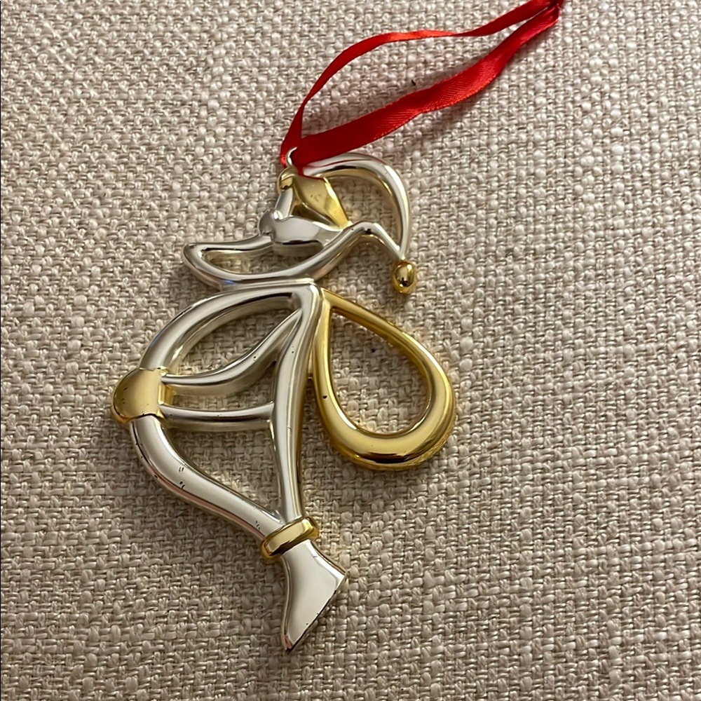 Gold and Silver Nambe Santa Christmas Ornament